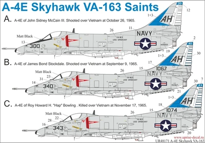 UR48171  декали  A-4E Skyhawk "Hanoi Hilton - guests from VA-163" with stencils  (1:48) 2000002140122