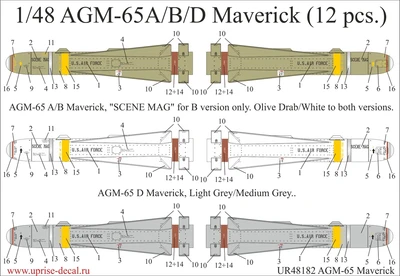UR48182  декали  AGM-65A/B/D Maverick (12 pcs.)  (1:48) 2000002140238