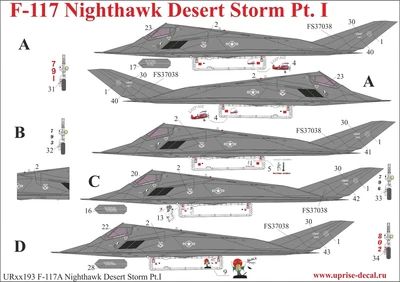 UR48193  декали  F-117 Nighthawk "Desert Storm Pt.1" with stecils  (1:48) 2000002140313