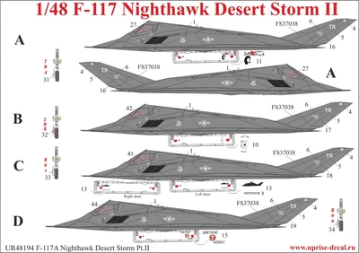UR48194  декали  F-117A Nighthawk "Desert Storm Pt.2 with stencils  (1:48) 2000002140320