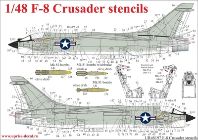 UR48197  декали  F-8 Crusader stencils  (1:48) 2000002140351