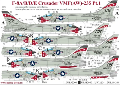 UR48204  декали  F-8A/B/D/E Crusader VMF(AW)-235  (1:48) 2000002140405