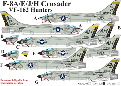 UR48208  декали  F-8A/E/J/H Crusader VA-162  (1:48) 2000002140467