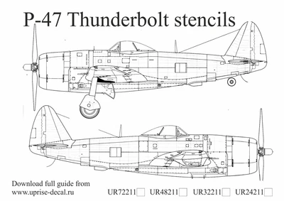 UR48211  декали  P-47D Thunderbolt stencils with USAF insignia  (1:48) 2000002140481