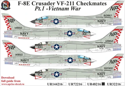 UR48216  декали  F-8E Crusader VF-211 Checkmates Pt.1  (1:48) 2000002140535