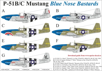 UR48228  декали  P-51B/C Mustang Blue Nose with stencils  (1:48) 2000002140641