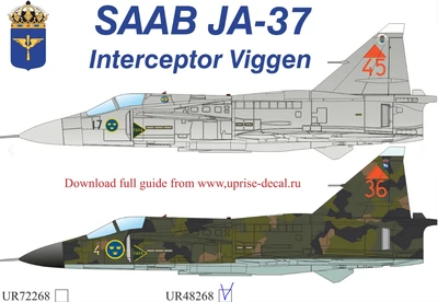 UR48268  декали  JA37 Interceptor Viggen  (1:48) 2000002150329