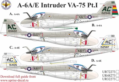 UR48273  декали  A-6A/E Intruder VA-75 Pt.I with stencils  (1:48) 2000002172802