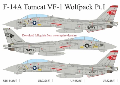 UR48285  декали  F-14 Tomcat VF-1 Wolfpack Pt.1  (1:48) 2000002172604