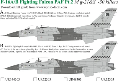UR48303  декали  F-16A/B Fighting Falcon PAF Pt.2 Killer with stencils  (1:48) 2000002189336