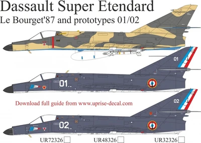 UR48326  декали  Dassault Super Etendard Prototypes 01/02 & Le Bourget 1987 with stencils  (1:48) 2000002204572