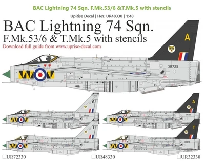UR48330  декали  BAC Lightning 74 Sqn. F.Mk.6 &T.Mk.5 with stencils  (1:48) 2000002204602