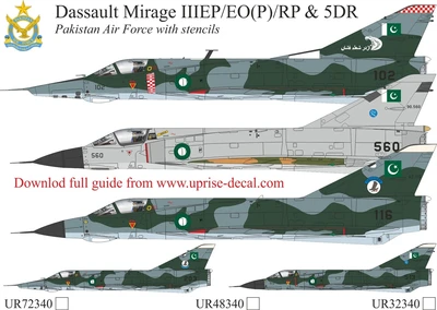 UR48340  декали  Dassault Mirage IIIEP/EO(P)/RP & 5DR Pakistan Air Force with stencils  (1:48) 2000002221661