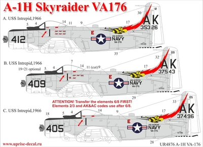 UR4876  декали  A-1H Skyrader VA-176 with stencils  (1:48) 2000002141020