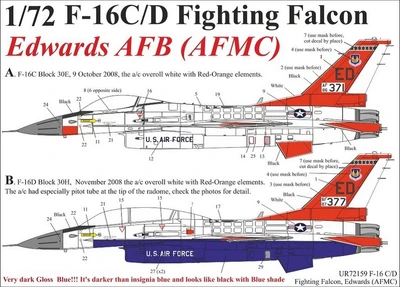 UR72159  декали  F-16C/D (Block 30) Edwards AFB (AFMC)  (1:72) 2000002141150