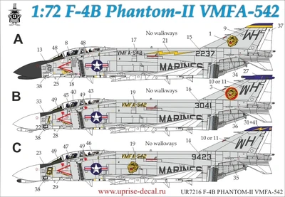UR7216  декали  F-4B Phantom-II VMFA-542, no stencils  (1:72) 2000002141167