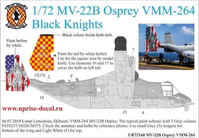 UR72160  декали  MV-22B Osprey VMM-264 Black Knights  (1:72) 2000002141174