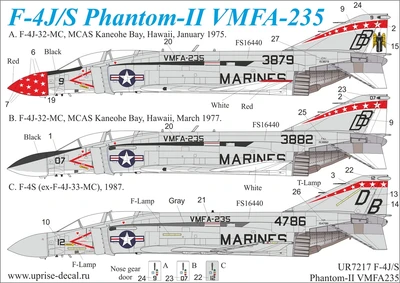 UR7217  декали  F-4J/S Phantom-II VMFA-235, no stencils  (1:72) 2000002141204