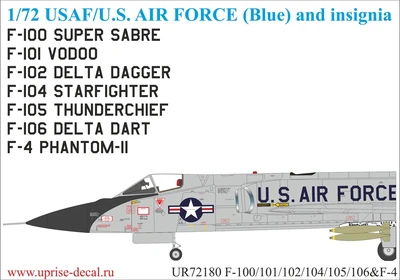 UR72180  декали  F-100/101/102/104/105/106&F-4 Phantom-II USAF insignia (dark blue)  (1:72) 2000002141297