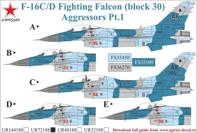 UR72188  декали  F-16C/D Fighting Falcon, Aggressors Pt.1  (1:72) 2000002141327