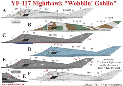 UR72191  декали  YF-117 Nighthawk "Wobblin' Goblin"  (1:72) 2000002141358