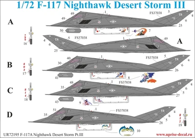 UR72195  декали  F-117A Nighthawk "Desert Storm Pt.3 with stencils  (1:72) 2000002141396