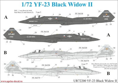 UR72200  декали  YF-23 Black Widow II  (1:72) 2000002141440