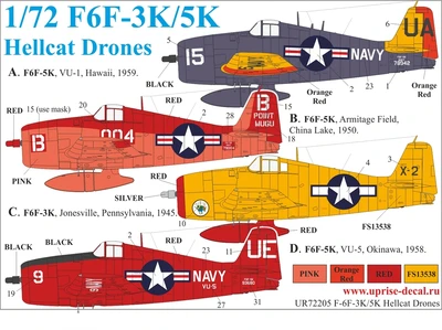 UR72205  декали  F6F-3K/5K Hellcat Drones   (1:72) 2000002141471