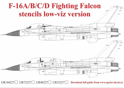 UR72227  декали  F-16A/B/C/D Fighting Falcon stencils low-viz version  (1:72) 2000002148425
