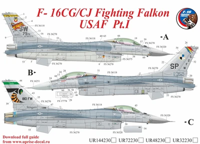 UR72230  декали  F-16CG/CJ Fighting Falcon USAF Pt.1 with stencils  (1:72) 2000002141686