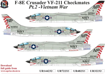 UR72232  декали  F-8E Crusader VF-211 Checkmates Pt.2 with stencils  (1:72) 2000002141709