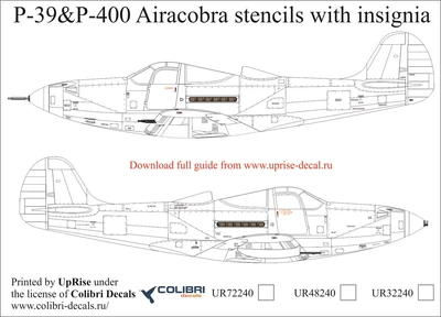 UR72240  декали  P-39 Airacobra  stencils + insignia  (1:72) 2000002141785
