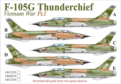 UR72259  декали  F-105G Wild Weasel Vietnam War Pt.1  (1:72) 2000002141938