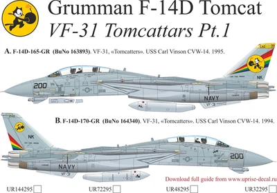 UR72295  декали  Grumman F-14D Tomcat VF-31 Tomcatters Pt.1  (1:72) 2000002180302