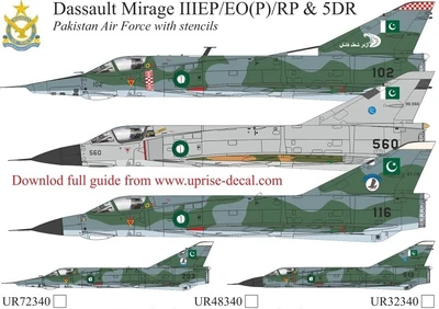 UR72340  декали  Dassault Mirage IIIEP/EO(P)/RP & 5DR Pakistan Air Force with stencils  (1:72) 2000002221333
