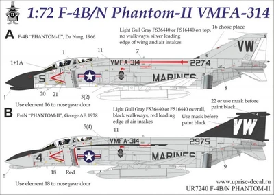 UR7240  декали F-4B/N Phantom-II VMFA-314 FFA(removable film)  (1:72) 2000002148395