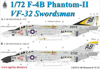 UR725  декали  F-4B Phantom-II VF-32, no stencils  (1:72) 2000002142027