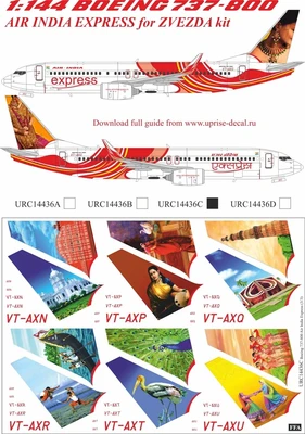 URC14436C  декали  Boeing 737-800 Air India Express with stencils&masks VT-AXN/AXP/AXQ/AXR  (1:144) 2000002185901