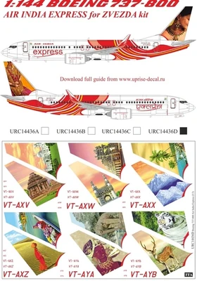 URC14436D  декали  Boeing 737-800 Air India Express without stencils VT-AXV/AXW  (1:144) 2000002190448