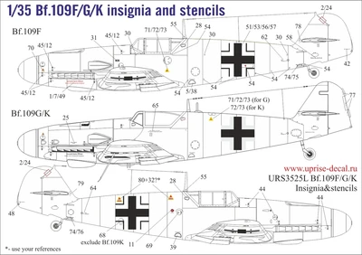 URS3525L  декали  Bf.109F/G/K insignia & stencils for Border kit  (1:35) 2000002142126