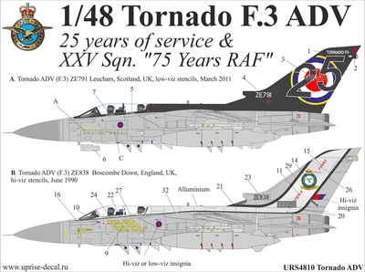 URS4810  декали  Tornado ADV "25 Years of service"& XXV Sqn. "75 Years RAF", without stencils (1:48) 2000002142133