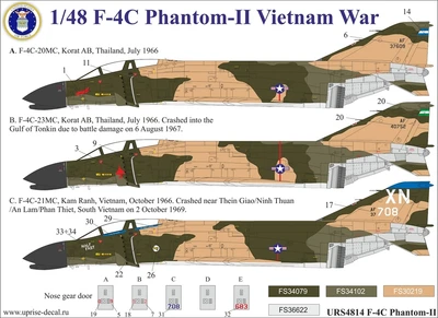 URS4814  декали  F-4C Phantom-II Vietnam War without stencils+mask for Academy kit   (1:48) 2000002142171