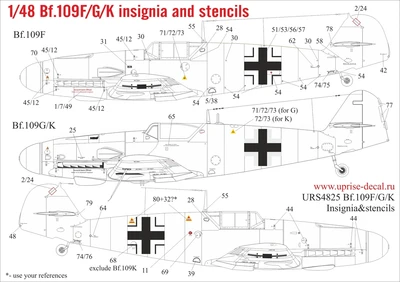 URS4825L  декали  Bf.109F/G/K insignia & stencils  (1:48) 2000002150374