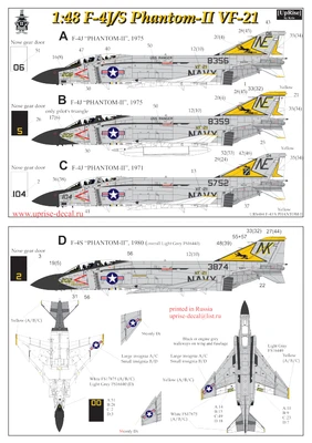 URS484  декали  F-4J/S Phantom-II VF-21/84/103, no stencils& insignia  (1:48) 2000002194477