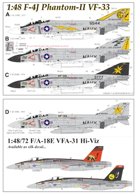 URS485  декали  F-4J Phantom-II VF-33, no stencils& insignia  (1:48) 2000002194491