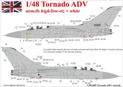 URS489  декали  Tornado ADV (F.3) low/high-viz stencils  (1:48) 2000002142218