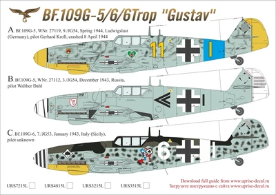 URS7215L  декали  Bf.109G-5/6/6 Trop with stencils  (1:72) 2000002142225