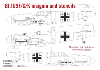 URS7225L  декали  Bf.109F/G/K insignia & stencils kit  (1:72) 2000002142249
