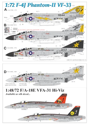 URS725  декали  F-4J Phantom-II VF-33, no stencils& insignia  (1:72) 2000002194484