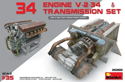35205  дополнения из пластика  Танк-34 Engine V-2-34 & TRANSMISSION SET  (1:35) 4820183310507